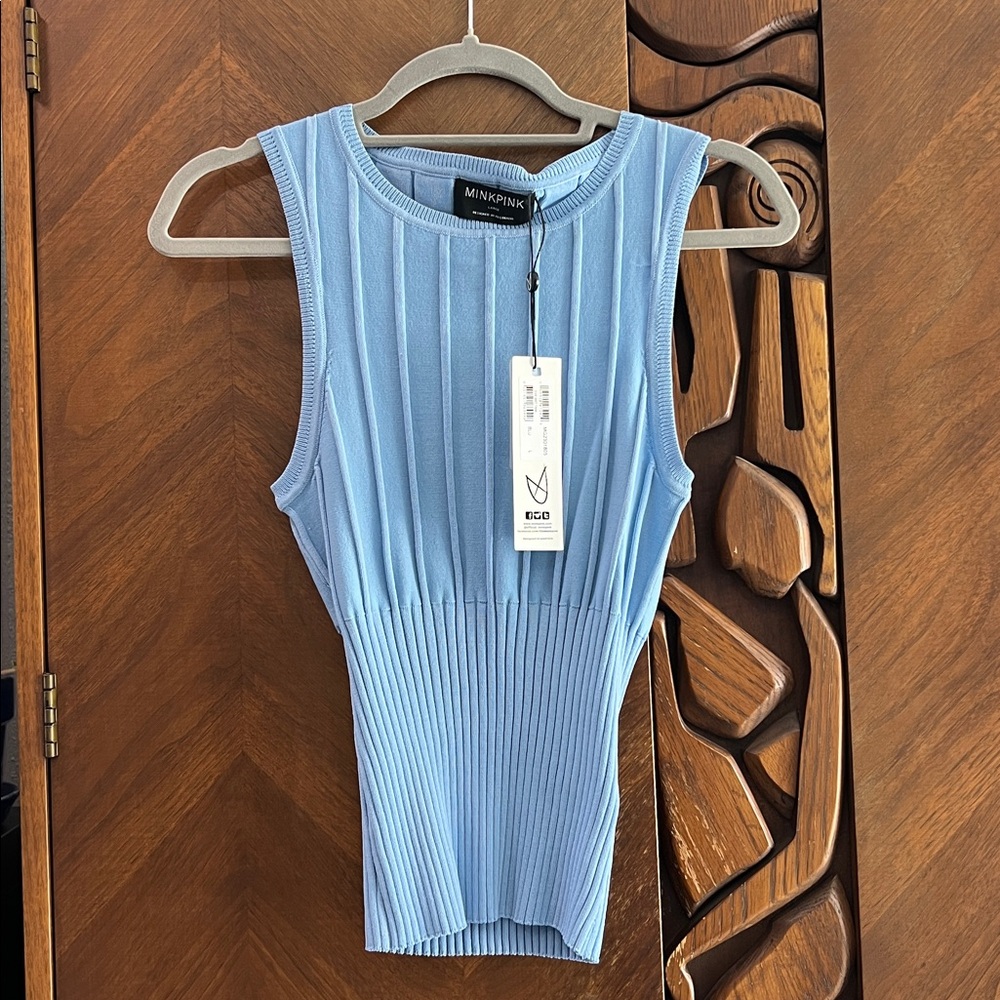 Blue Sleeveless Ribbed Top